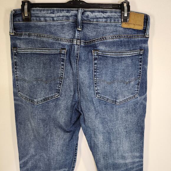 American Eagle Mens Slim Jeans 31X32 Blue Denim AirFlex Distressed Destroyed - Picture 5 of 11
